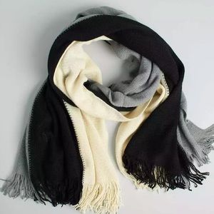 Donni Tri Color Acrylic Knit Scarf White Black Gray Cream Fabfitfun Shawl Wrap